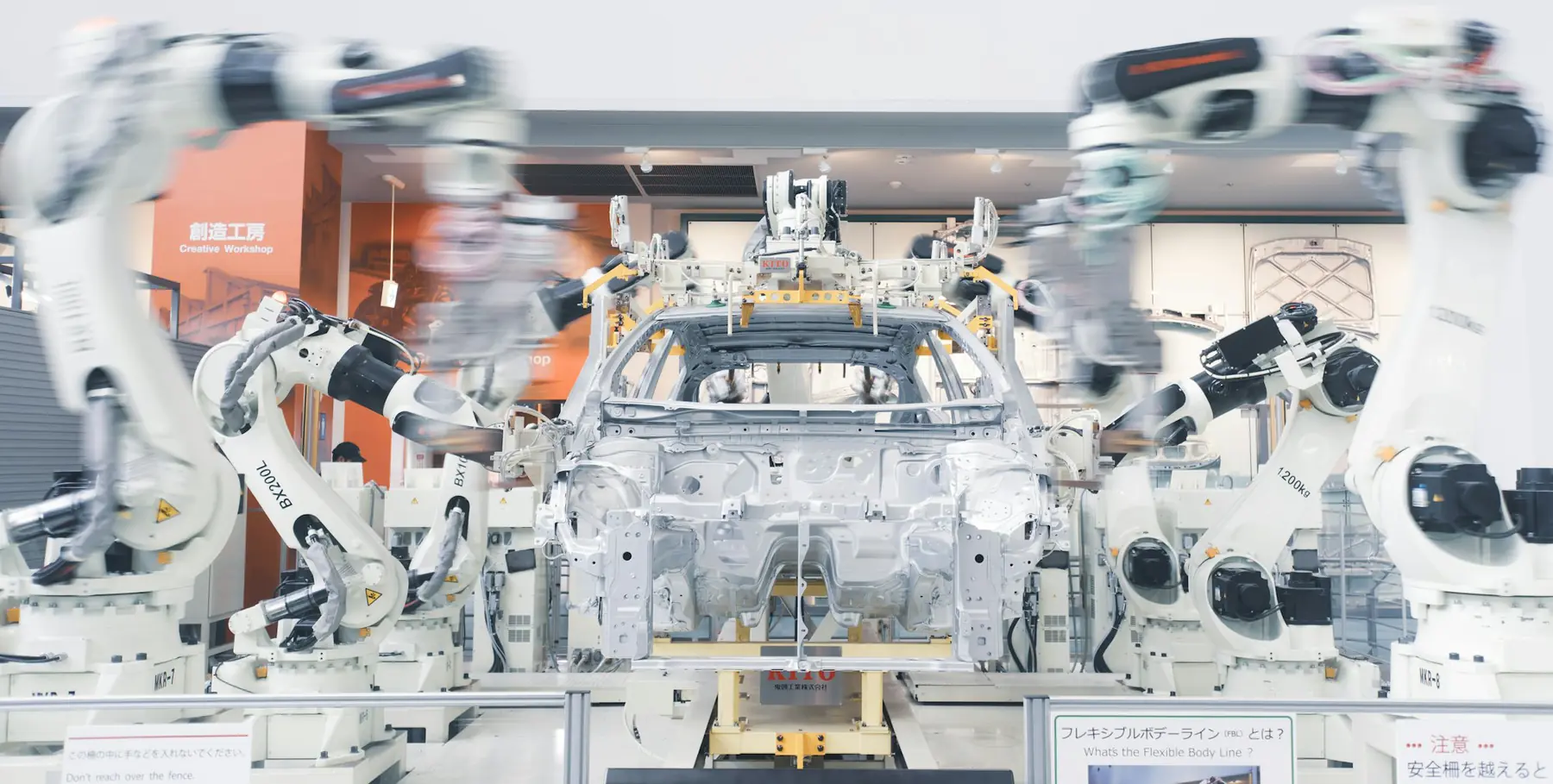 Assembly robots on an automotive line